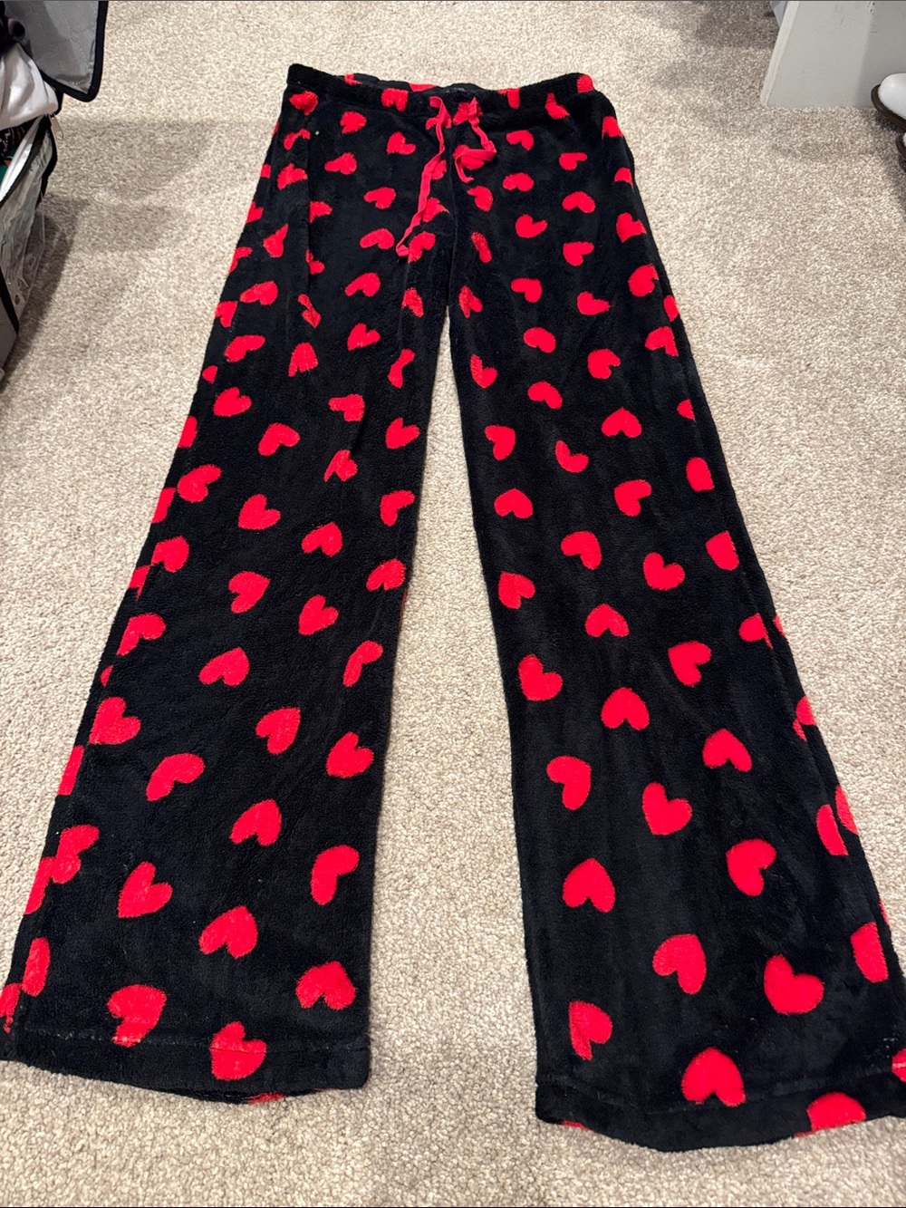 Just Love Black Lounge Pajama Pants with Red Heart Print